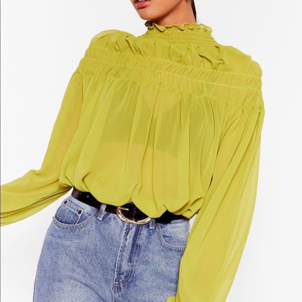 Chiffon Shirred High Neck Swing Blouse